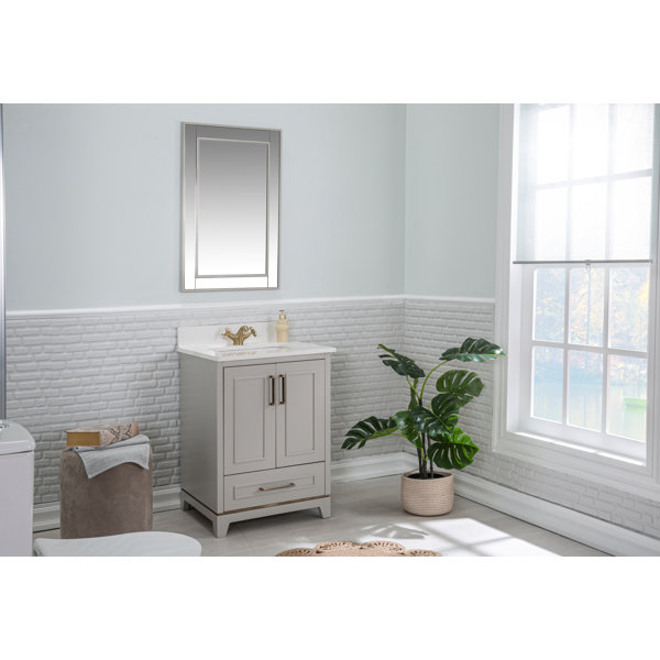 Adorn Vanity Albia 24'' Freestanding Single Bathroom Vanity with Quartz Vanity Top & Mirror